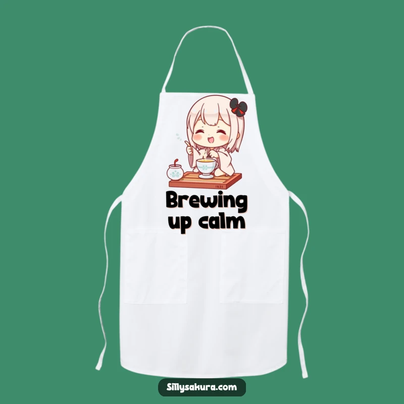 Funny Kawaii Tea Ceremony Apron: Cook and Smile with a Cute Character's Joyful Pose