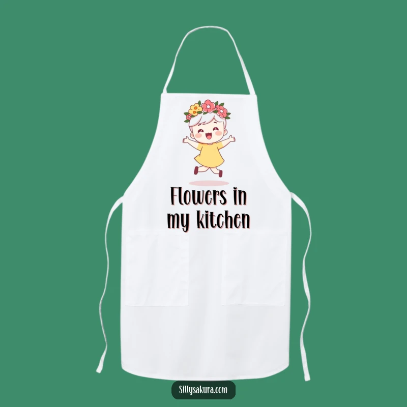 Funny Flower Crown Skip Apron: Cheerful Kitchen Wear & Humorous Gift