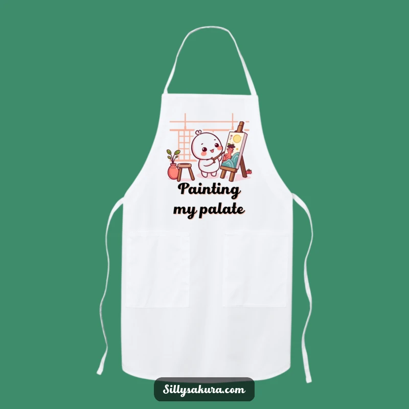 Funny Kawaii Artist Apron - Round Character Painting for a Creative Kitchen