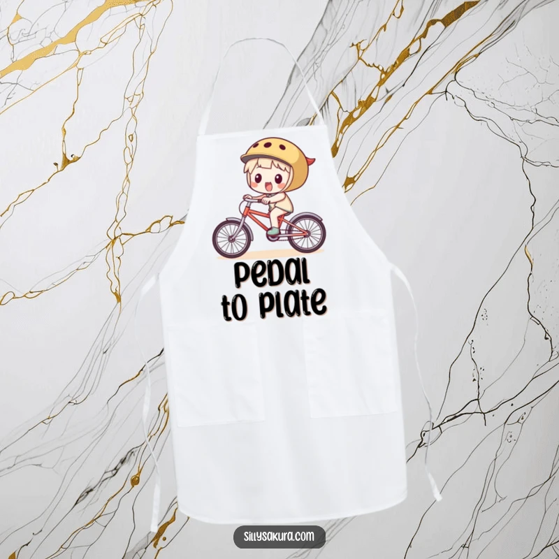 Funny Apron: An excited character cruises on a tiny bike, adding a humorous and active touch to kitchen wear.