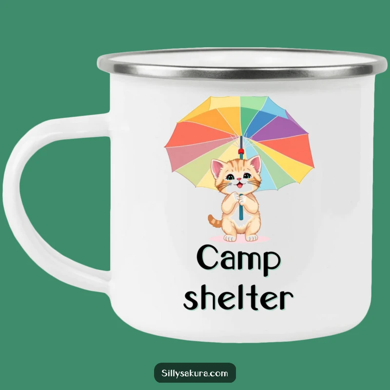 Funny Kitten Umbrella Camping Mug - Whimsical Adventures!