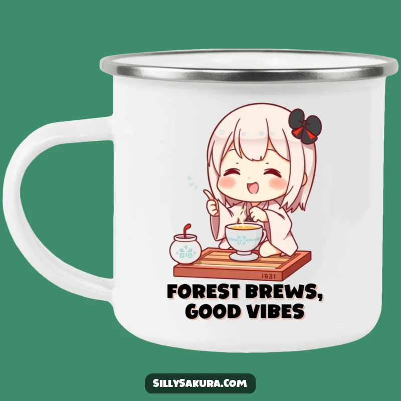 Durable Funny Kawaii Tea Ceremony Camping Mug: Enjoy Your Brew Outdoors with a Cute Character