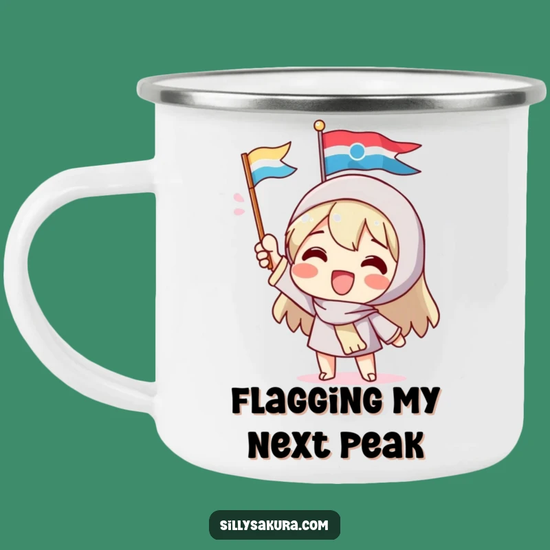 Funny Flag Waving Character Camping Mug - Adventure with Enthusiasm!
