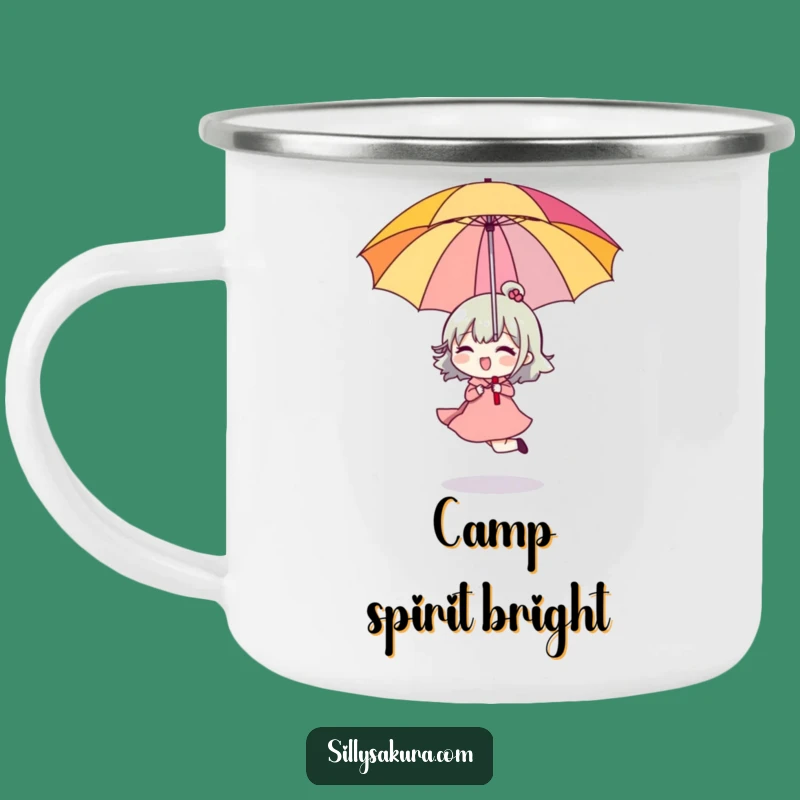 Funny Skipping Character Camping Mug: Upside Down Umbrella, Hilarious Outdoor Gift