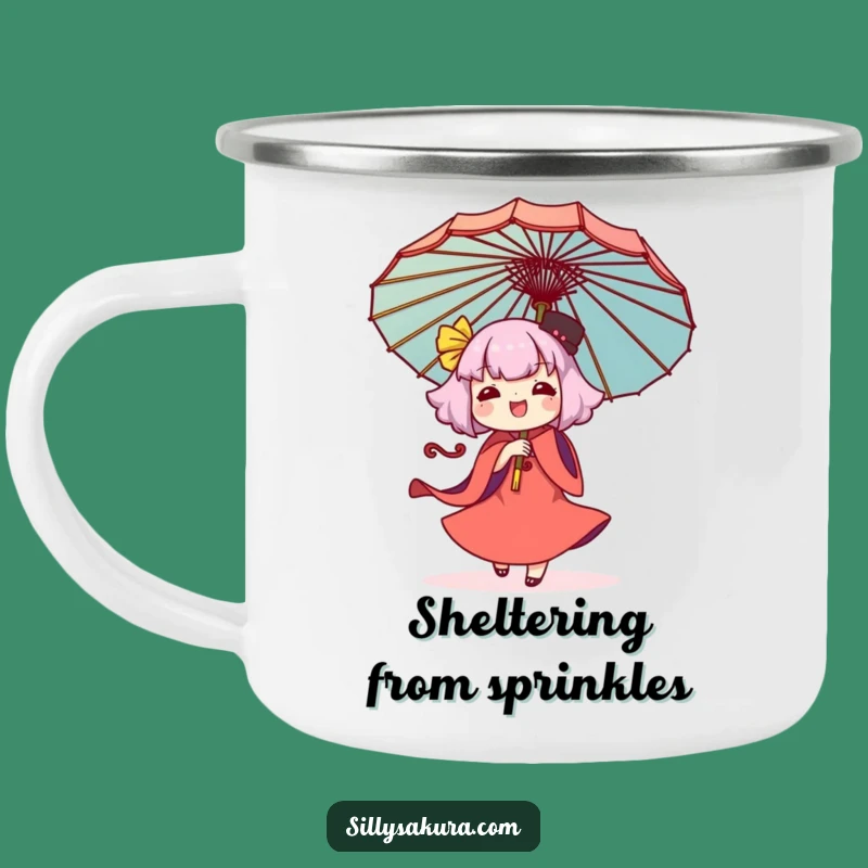 Funny Kawaii Umbrella Twirling Camping Mug: Adventure with Joy, Perfect Gift
