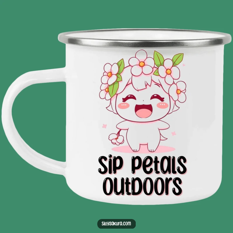 Funny Cherry Blossom Camping Mug: Durable Flower Character Cup, Ideal Funny Gift