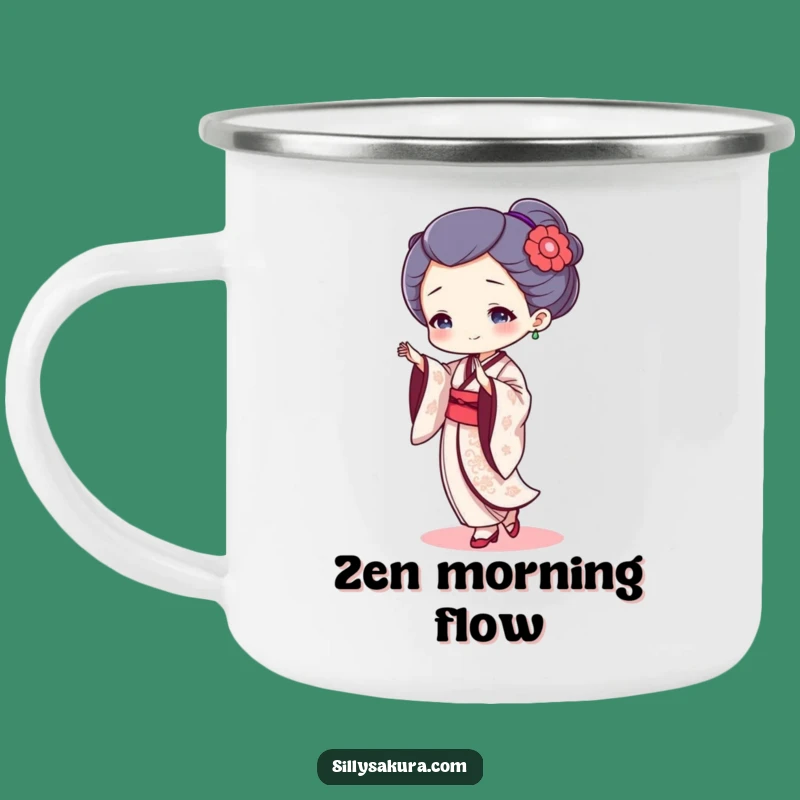 Funny Geisha Dancer Camping Mug: Tiny Character's Graceful Dance Outdoors!
