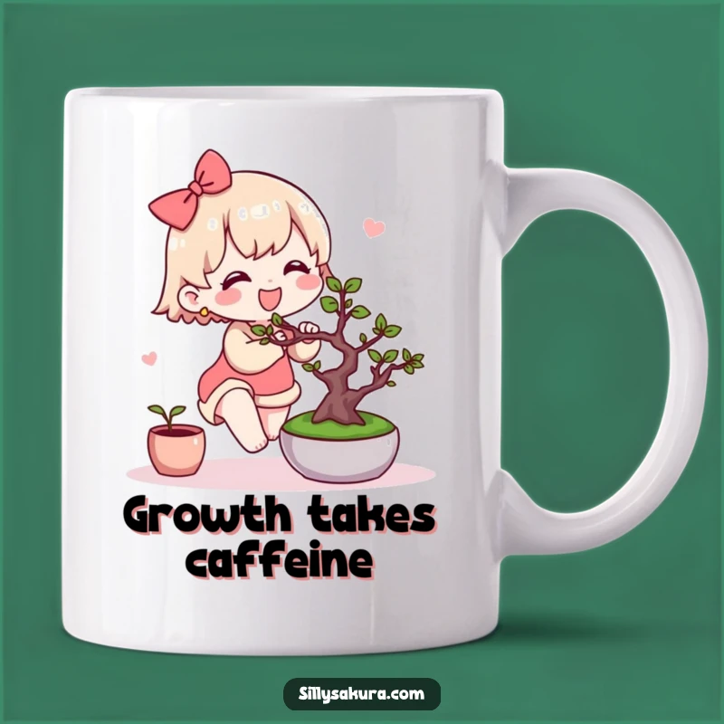 Funny Kawaii Bonsai Mug: Cute Character Tending Tree, Perfect Funny Gift for Gardeners