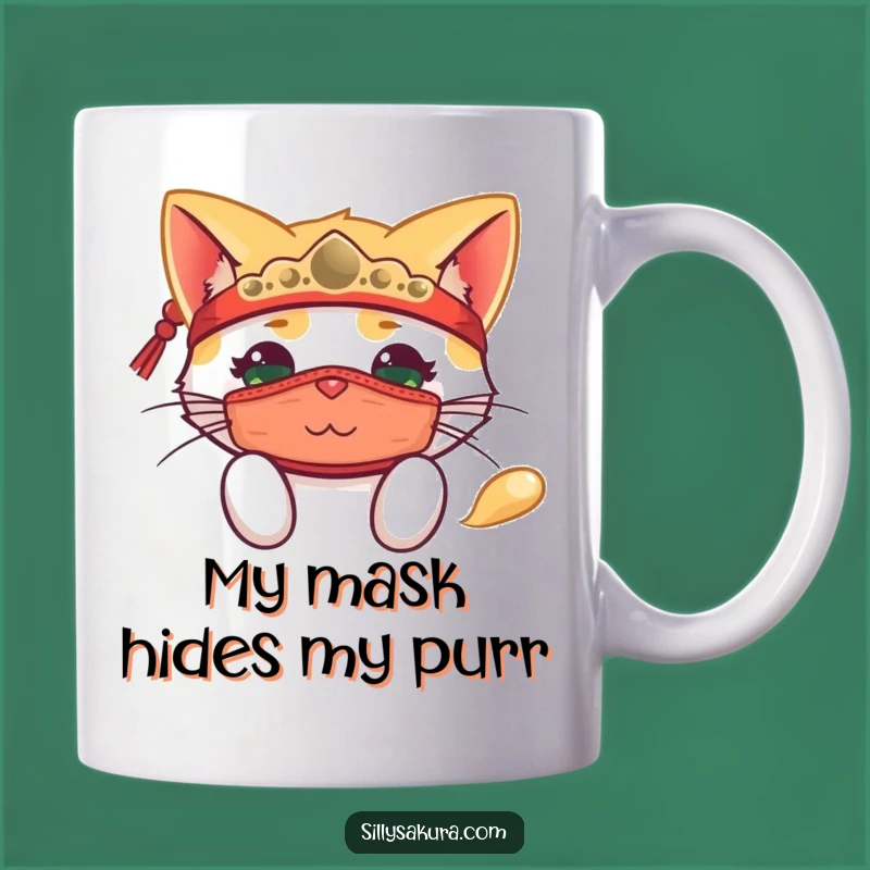 Funny Peeking Cat Mask Mug: Mysterious Feline - Exotic Funny Gift