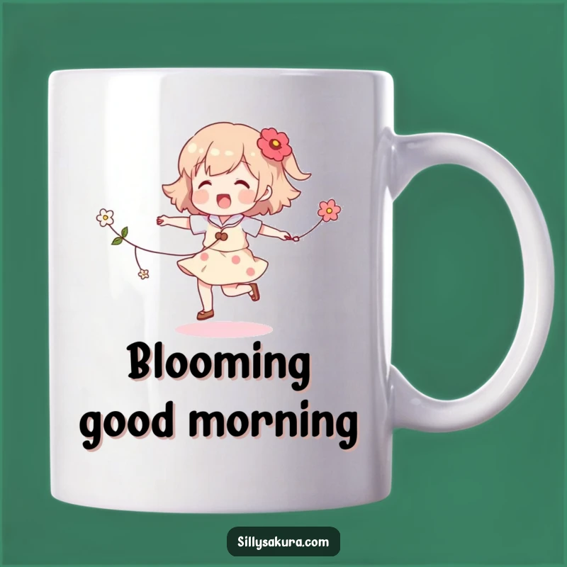Funny Skipping Character Mug: Joyful Flower Fun Gift for a Happy Day