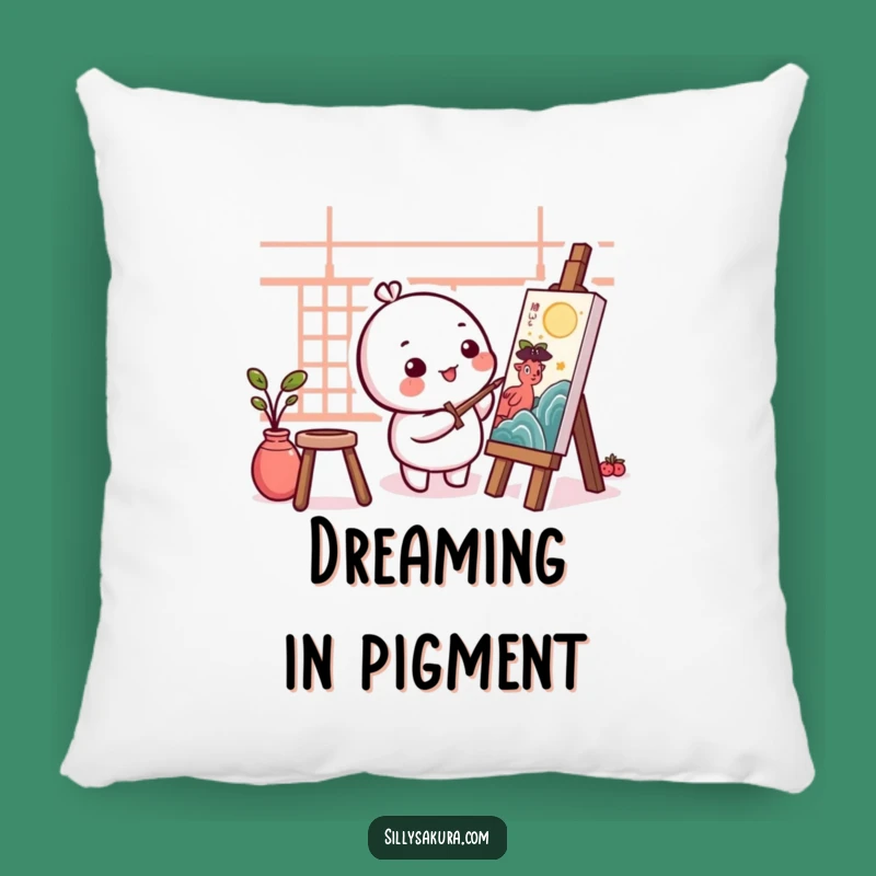 Funny Kawaii Artist Pillow - Cozy Painting Character for Creative Comfort