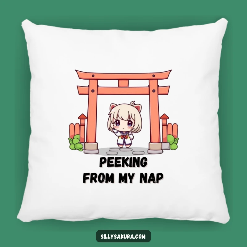 Funny Curious Torii Gate Pillow: Add Cozy Mystery to Your Space