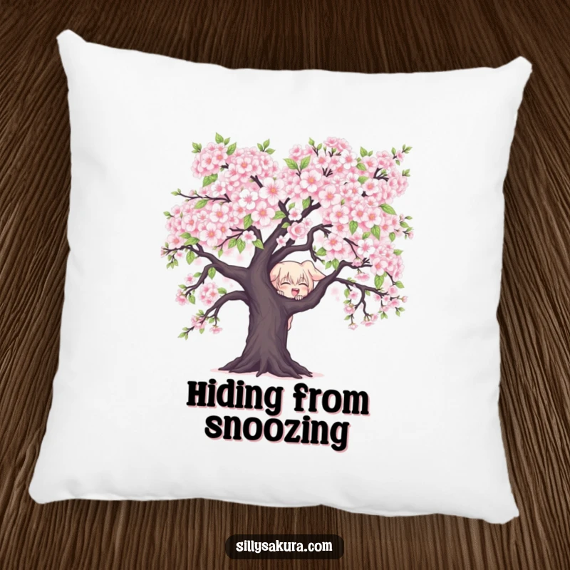 Funny Character Pillow: A mischievous character peeks from behind cherry blossoms, offering cozy comfort and playful spring cheer.
