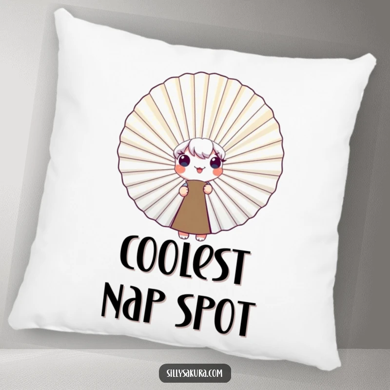 Funny Pillow with a shy character adorably peeking from behind a smiling fan, providing comfort and a humorous, cute touch to home decor.