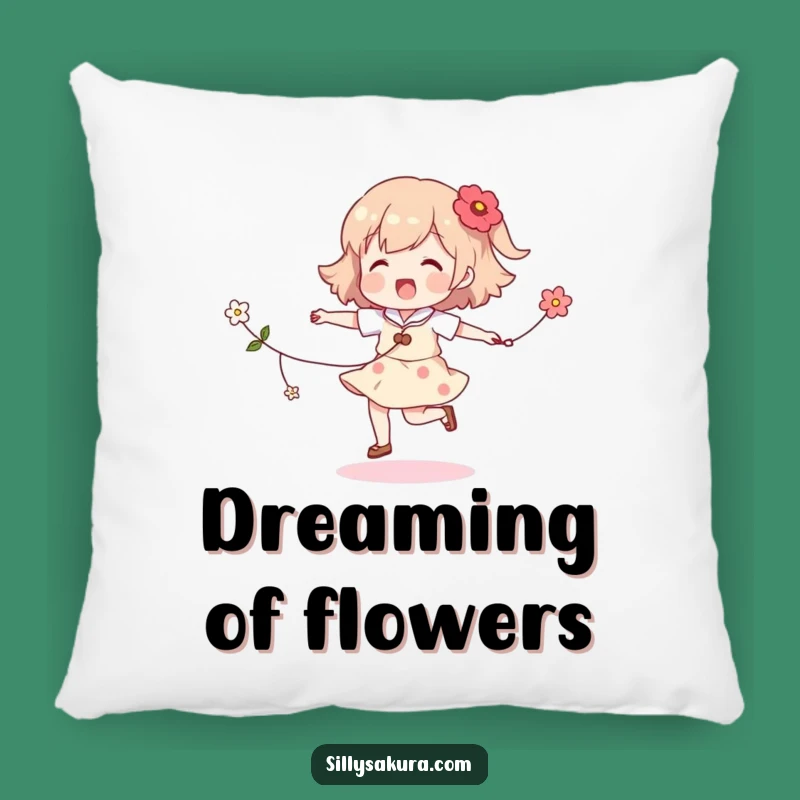 Funny Skipping Character Pillow: Cozy Up in Flower-Filled Cheer