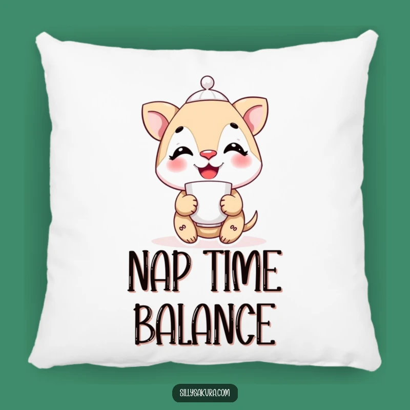Funny Tea Balancer Comfort Pillow: Rest with Poise, A Soft Funny Gift