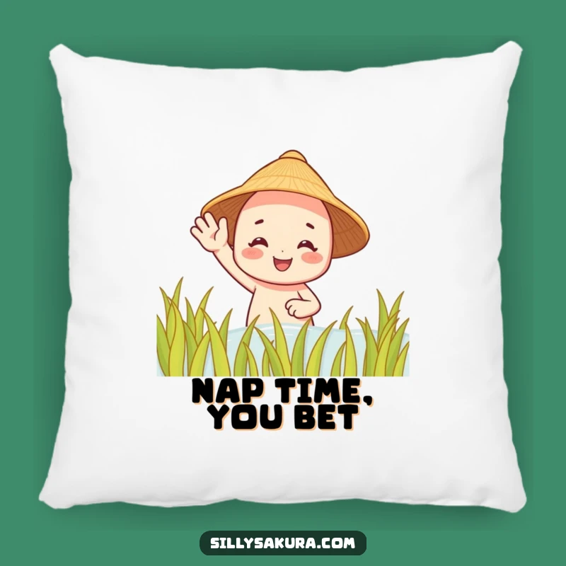 Funny Rice Paddy Character Pillow - Cozy Waving Accent