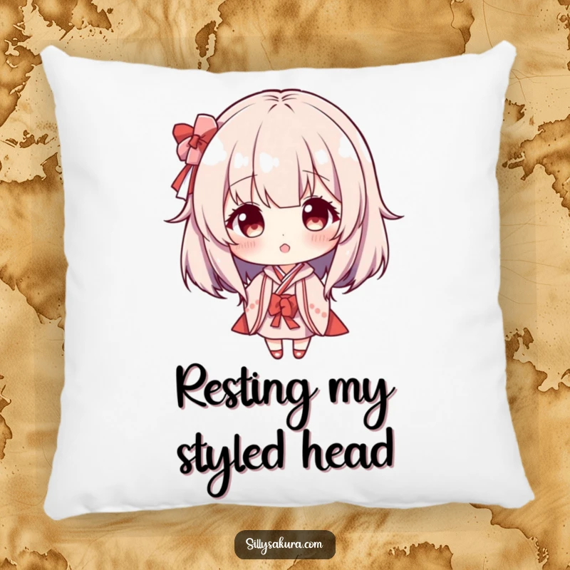 Funny Maiko Wig Pillow: A soft pillow featuring a character playfully sporting a miniature Maiko wig with a cute expression.