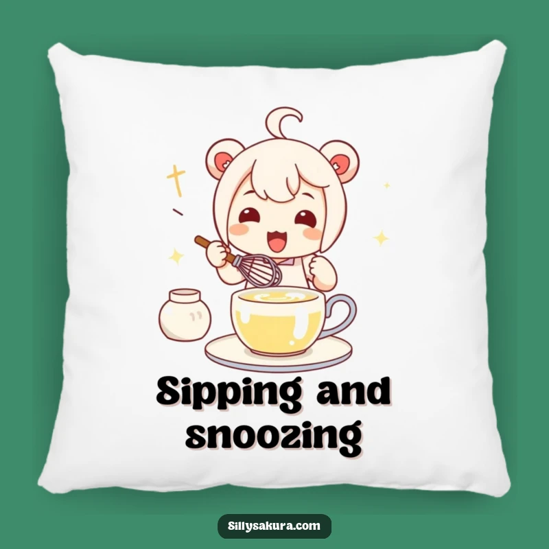 Funny Kawaii Tea Whisk Pillow - Cozy Character for Relaxing Tea Moments