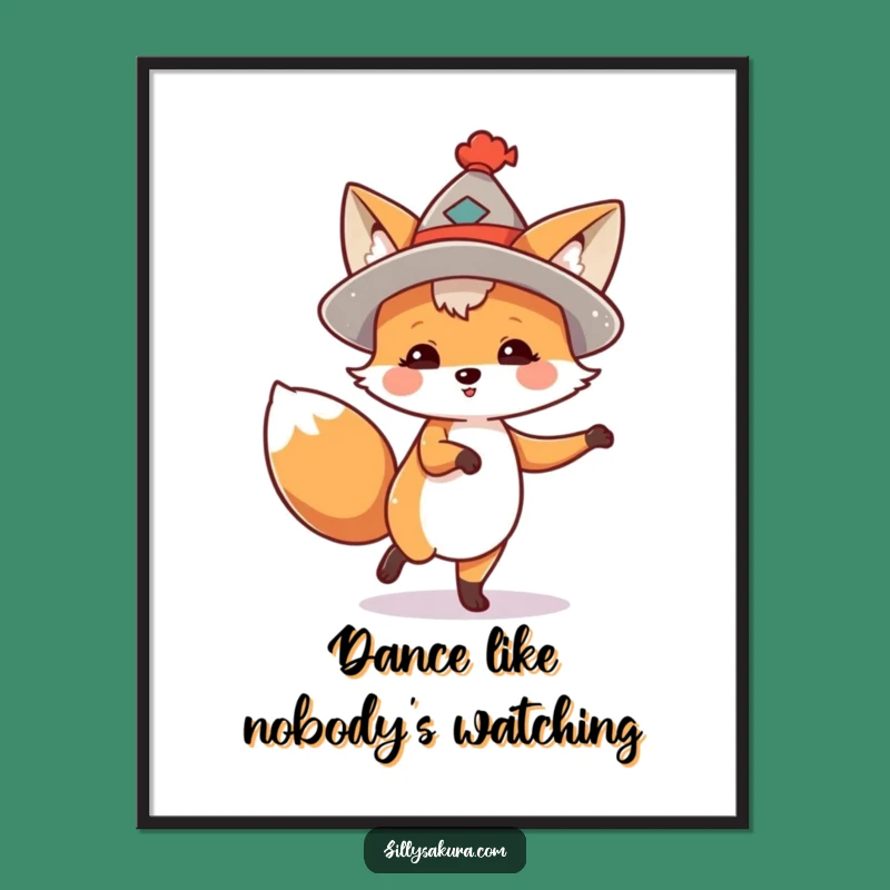 Instant Funny Dancing Fox Art: Printable Hat Fox - Downloadable Funny Gift