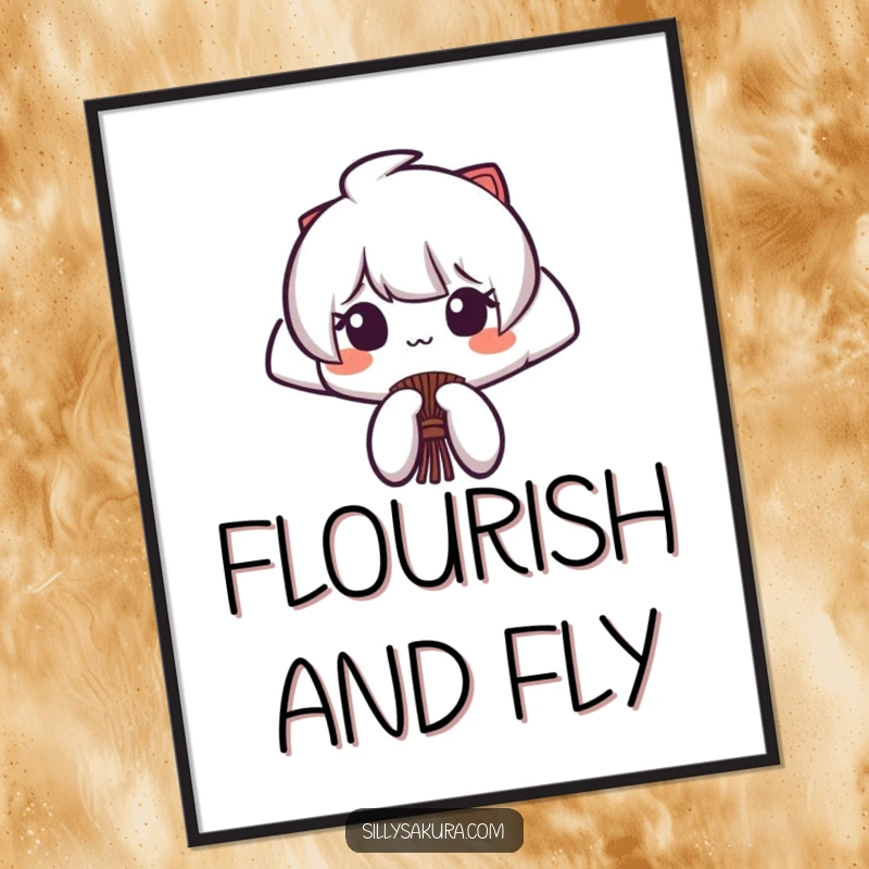 Funny digital art of a Japanese fan character opening and closing with a flourish, embodying elegant humor and style.