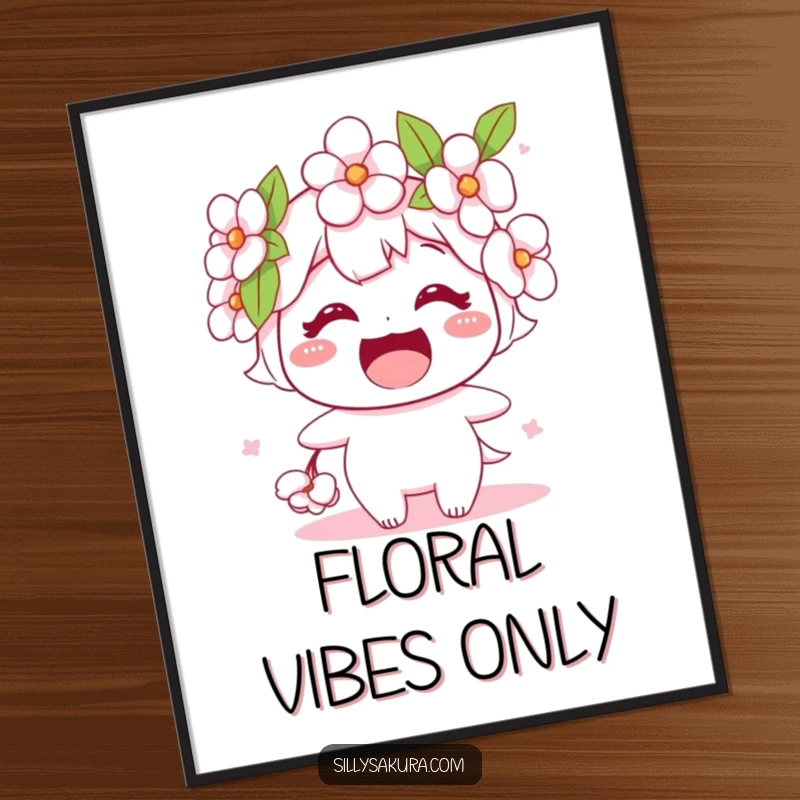 Funny digital art of a stylized cherry blossom character with a wide, beaming smile, ready to brighten any screen.