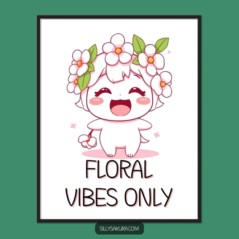 Funny Cherry Blossom Digital Art: Cheerful Flower Character Download, Joyful Funny Gift