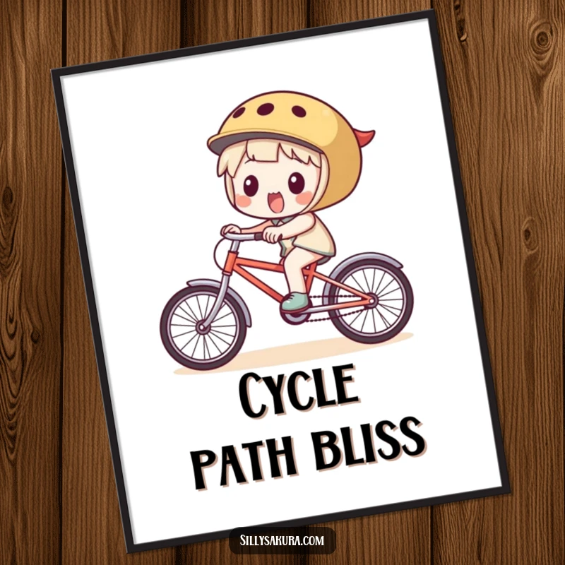 Funny Digital Art Print: An excited character pedaling a miniature bicycle with a look of absolute glee, printable wall art.