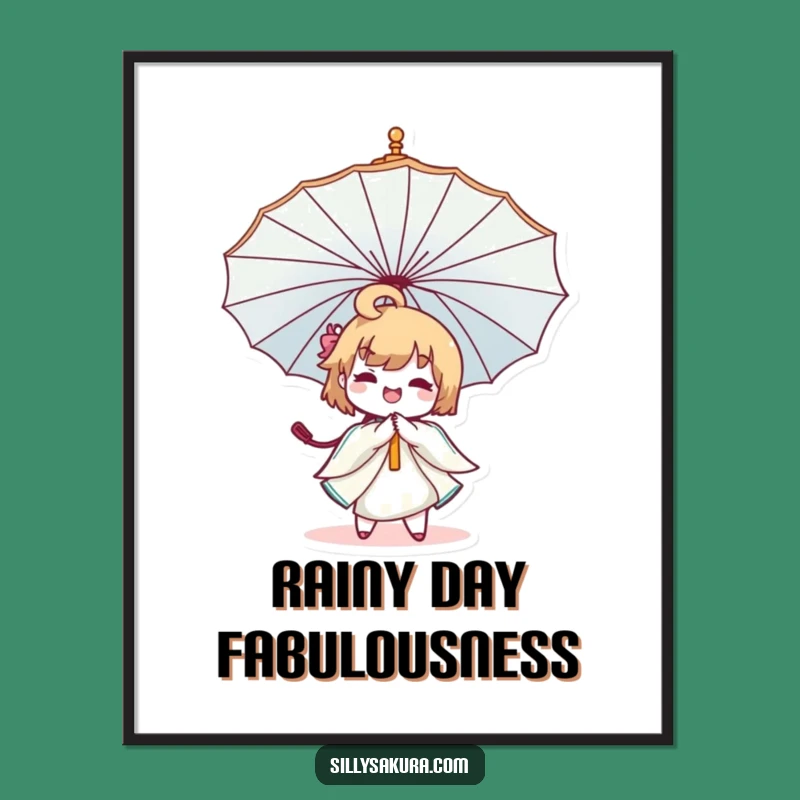 Funny Kawaii Umbrella Twirl Digital Art - Joyful Character for Instant Whimsical Decor
