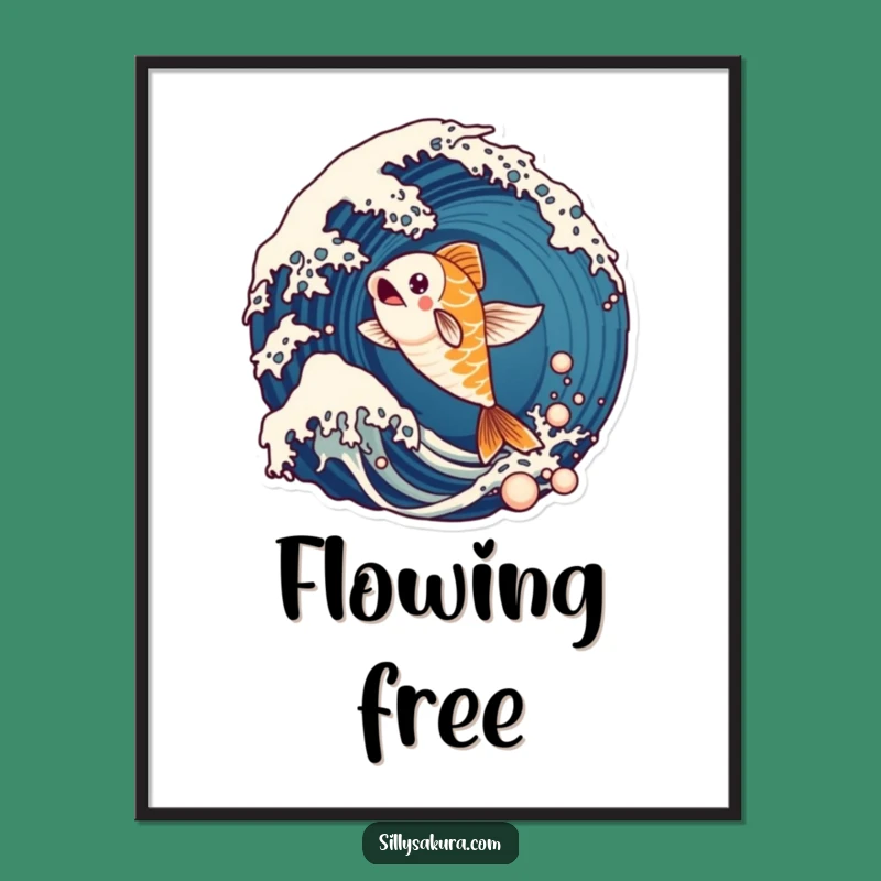Funny Koi Fish Wave Digital Art: Dynamic Aquatic Wall Decor