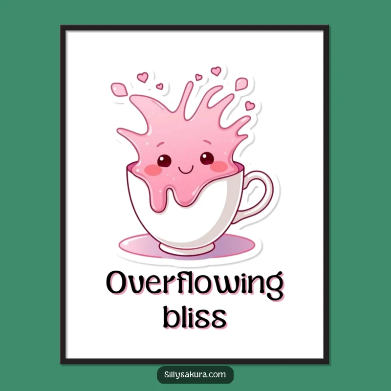 Funny Tea Cup Overflow Digital Art: Joyful Liquid Wall Decor