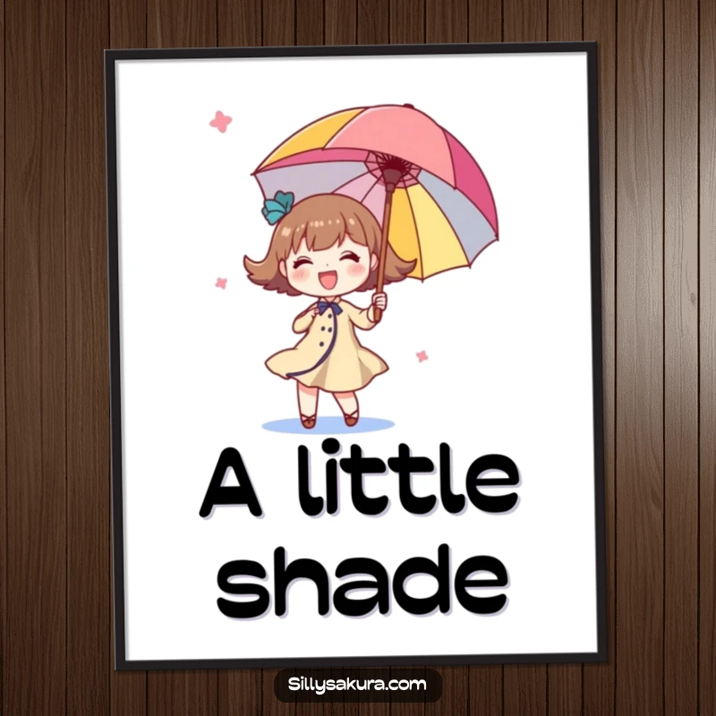 Funny twirling character digital art print, a vibrant illustration of a cute figure gleefully spinning a brightly colored parasol.