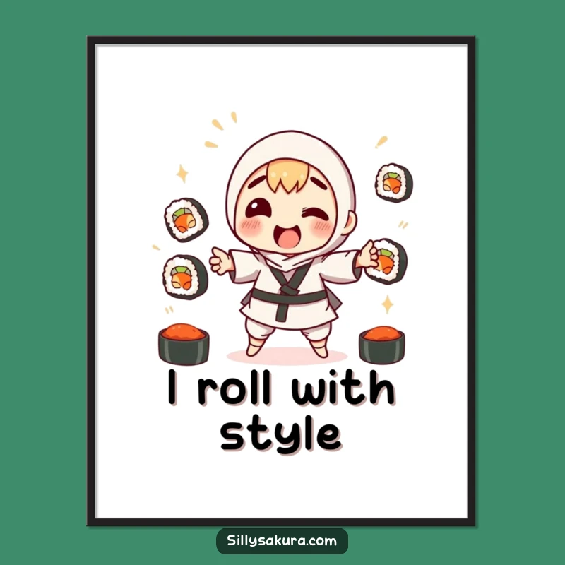Funny Sushi Juggling Digital Art: Hilarious Japanese Food Wall Decor Print
