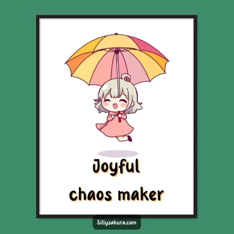 Funny Skipping Character Digital Art: Upside Down Umbrella Print, Instant Joyful Decor Gift