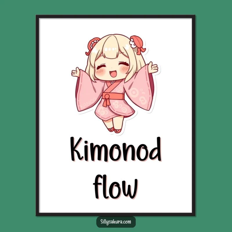Funny Kimono Dance Digital Art Print: Dynamic Sleeves Decor