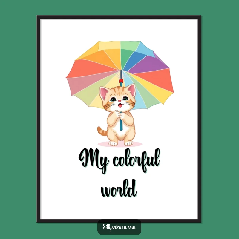 Funny Kitten Umbrella Digital Art - Whimsical Exploration Print!