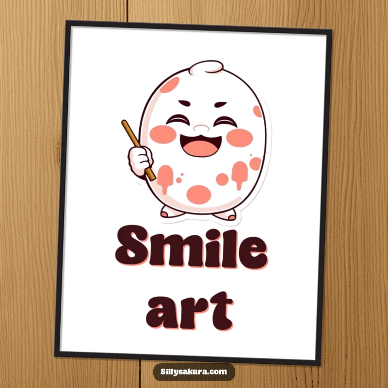 Funny Daruma Digital Art Print of a doll character enthusiastically painting a big, happy smile.