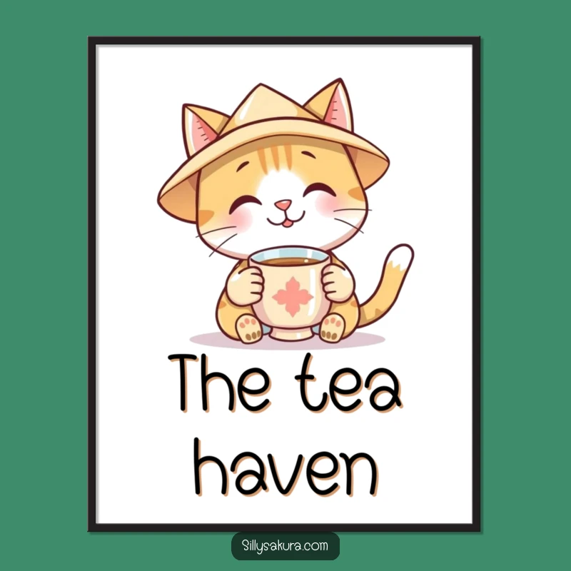 Funny Cat Tea Digital Art: Instant Charm, Hilarious Gift for Walls