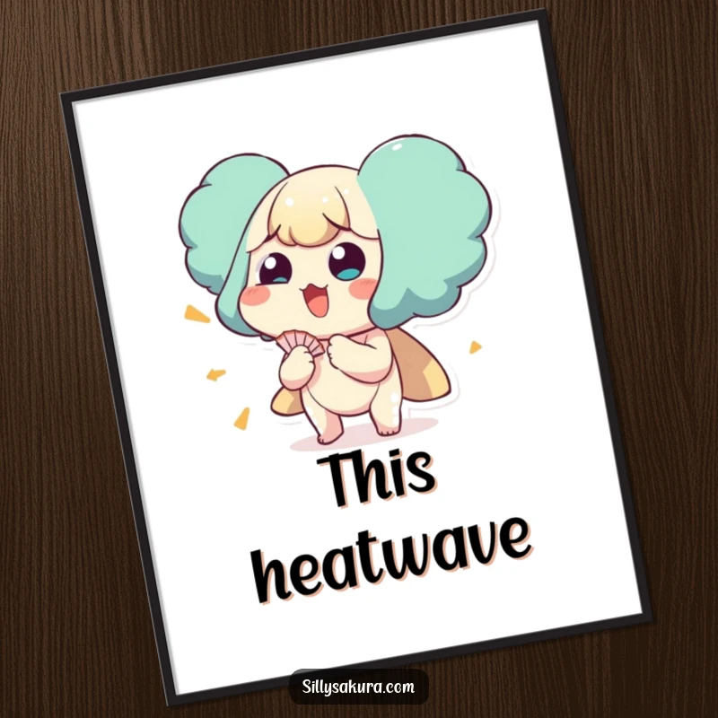 Funny digital art print of a character comically fanning itself with an exaggerated, humorous expression.