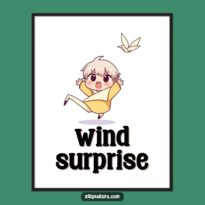 Funny Surprised Character Digital Art Print: Wind Gust Humor, Perfect Unexpected Wall Decor Gift
