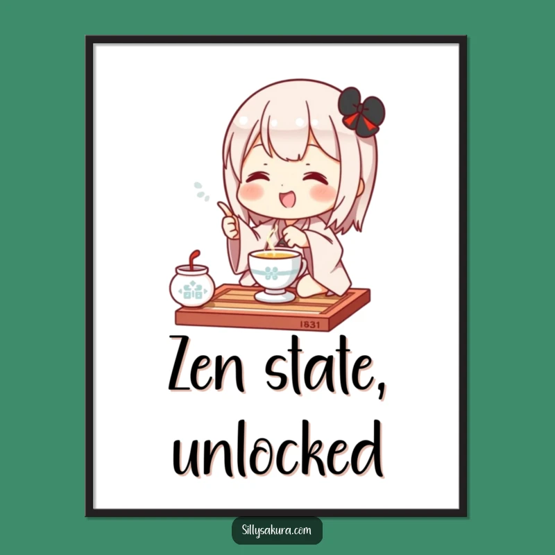 Printable Funny Kawaii Tea Ceremony Art: Cute Character's Joyful Gesture for Instant Decor