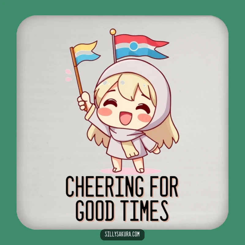 Funny Flag Waving Character Coaster - Protect Surfaces with Humor!