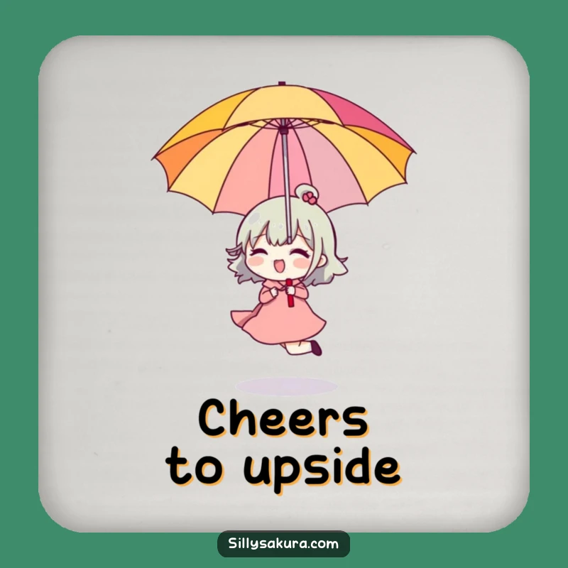 Funny Skipping Character Drink Coaster: Upside Down Umbrella Protection, Hilarious Host Gift
