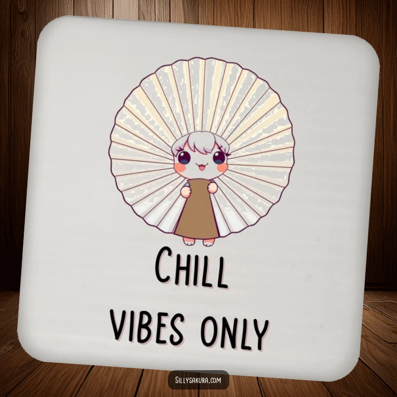 Funny Coaster set featuring a cute character adorably peeking from behind a smiling fan, protecting surfaces with charm and humor, a perfect funny gift.