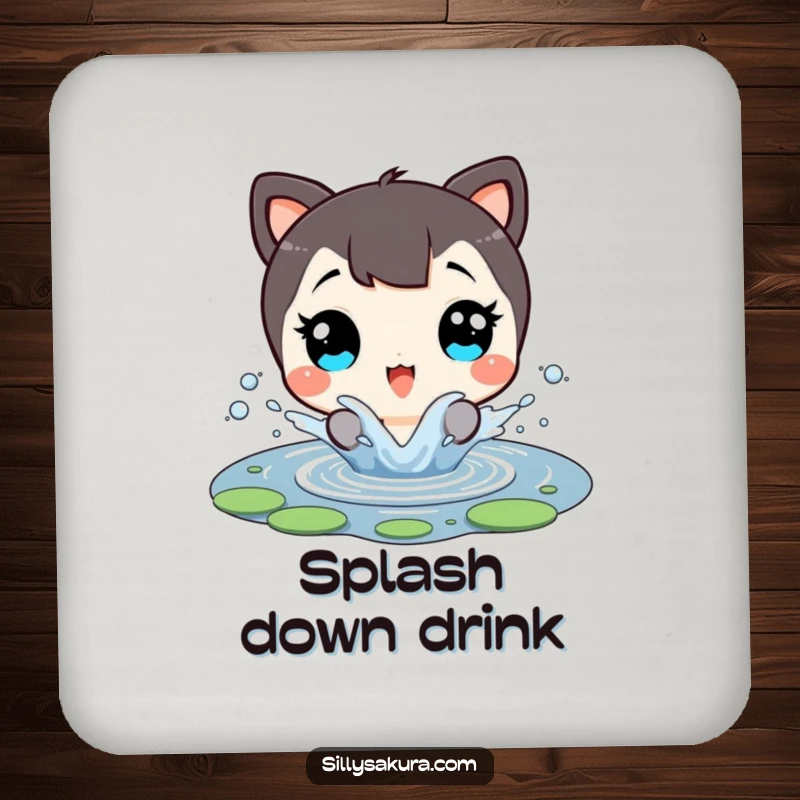 Funny Drink Coaster: A character delightedly splashes in a tiny pond, adding a fun, watery theme to your drinks.