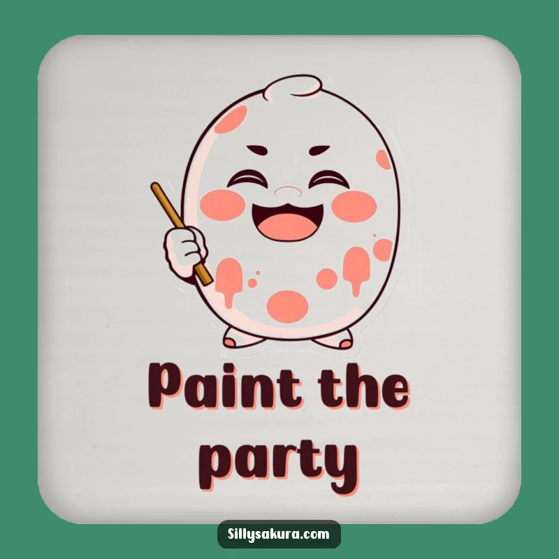 Funny Daruma Smile Coaster: Cheerful Painter Doll Art Gift