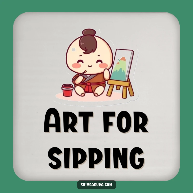 Funny Kawaii Painter Coaster Set: Protect Surfaces with Art, Great Gift
