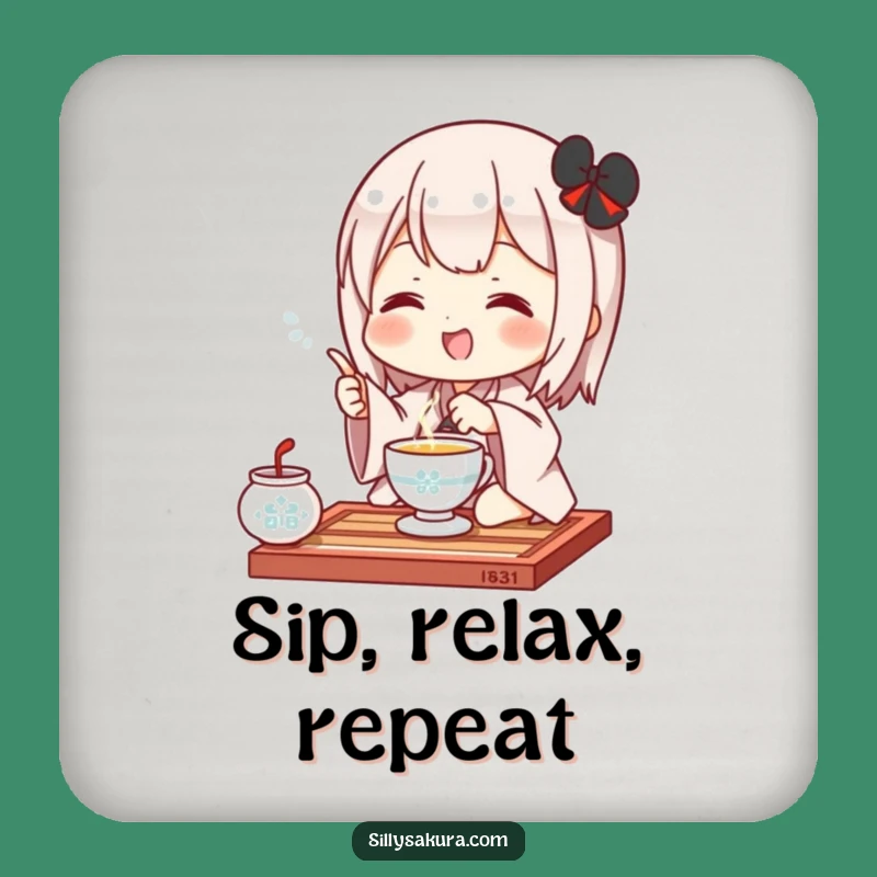 Funny Kawaii Tea Ceremony Coaster Set: Protect Surfaces with Cute Character's Joyful Pose