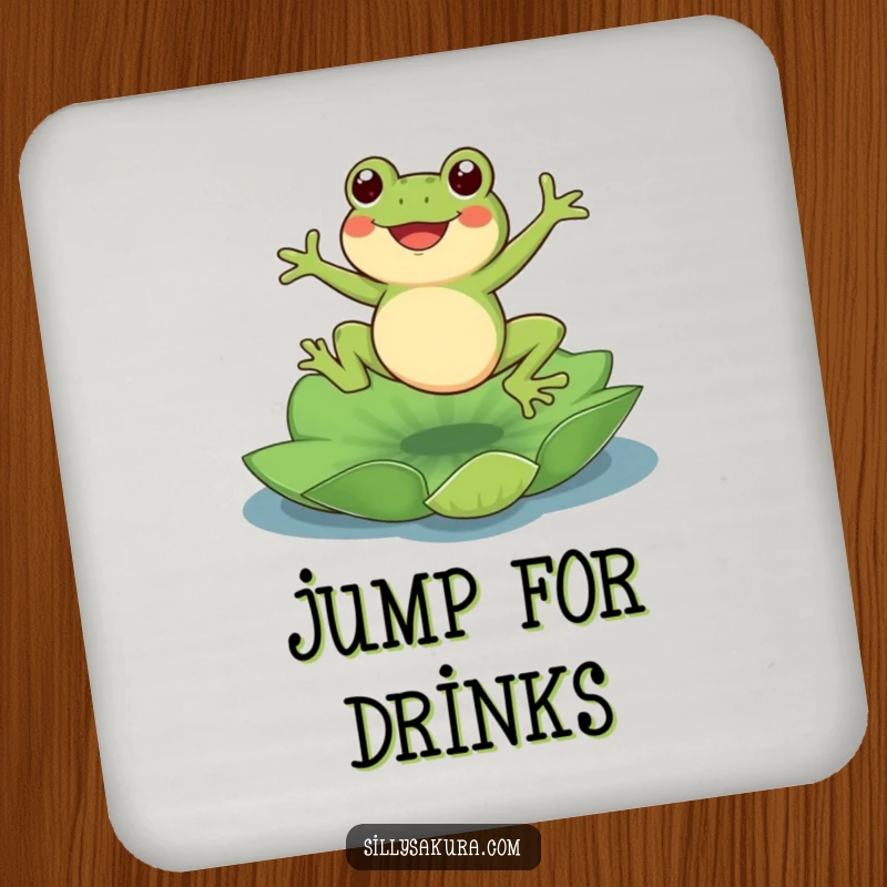 Funny Frog Coaster: A cute frog character jumping onto a lotus pad, adding humorous and charming protection to surfaces.