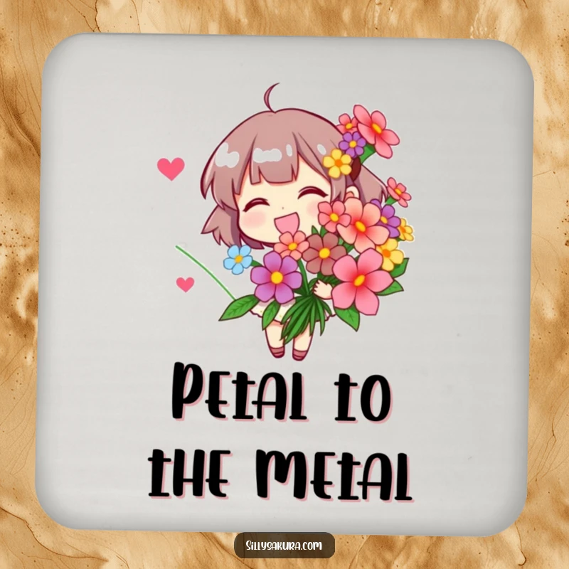 Funny Drink Coasters: A character holding a vibrant bouquet of stylized flowers, adding floral charm to surfaces.